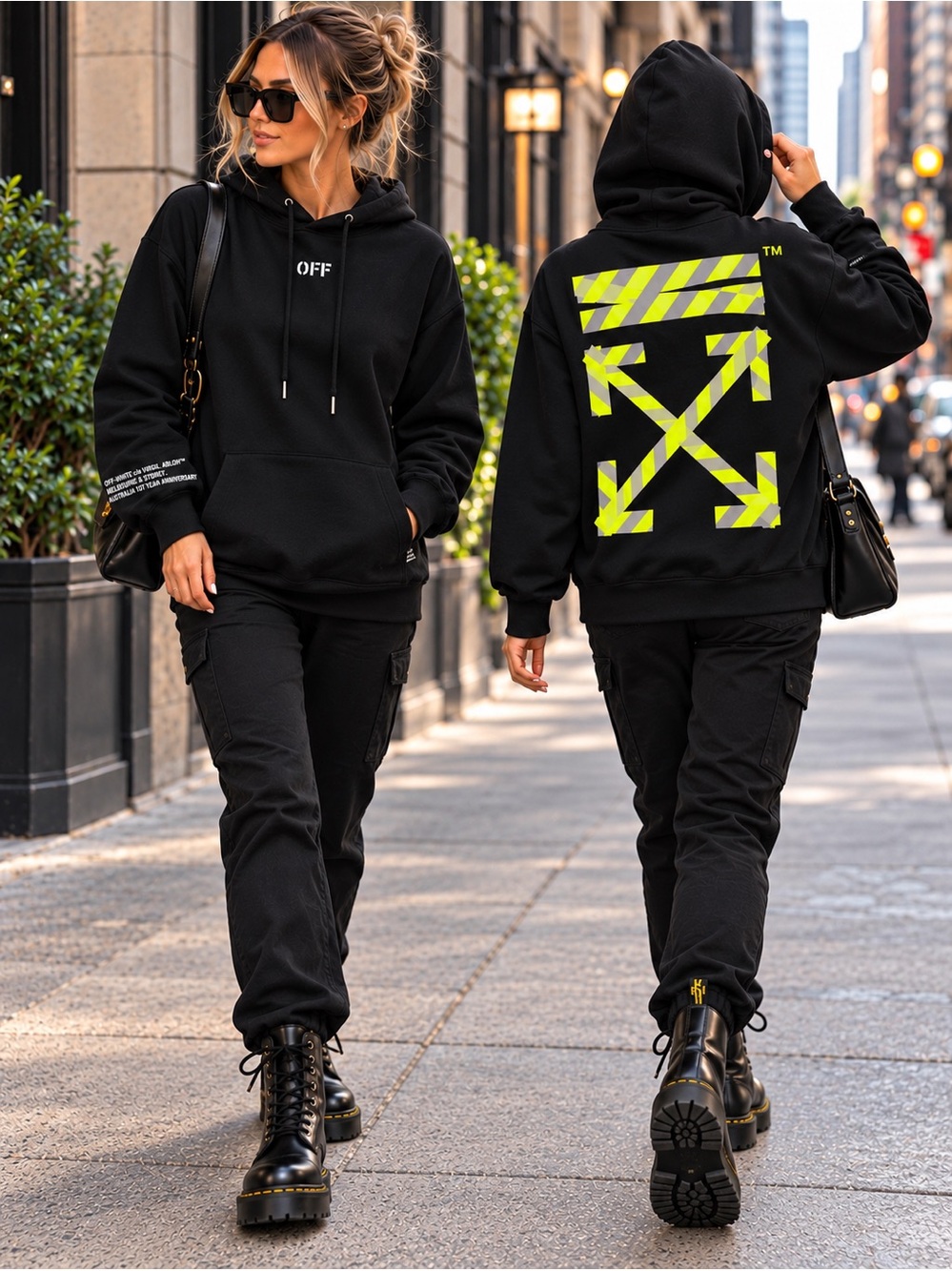 Designer Inspired Black Graphic Hoodie Size M